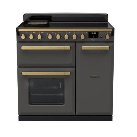 Rangemaster Estel DLX90 90cm Range Cooker with Induction Hob Slate Grey/ Antique Brass 