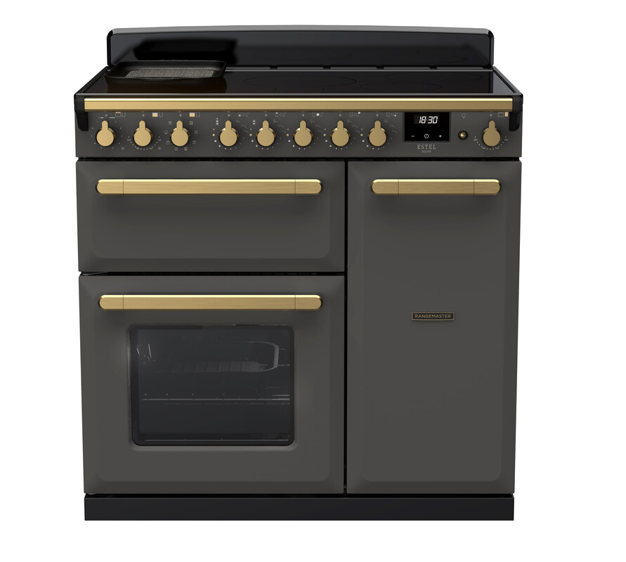 Rangemaster Estel DLX90 90cm Range Cooker with Induction Hob Slate Grey/ Antique Brass  thumbnail image